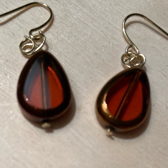 Shiny Brown Teardrop Dangle Earrings with Gold Wires - Picture 5 of 9